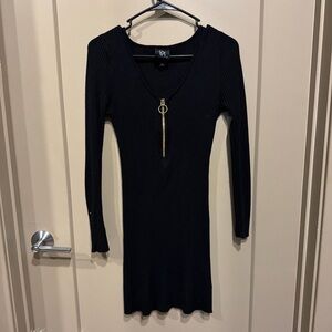 Black sweater Dress with Gold Zipper